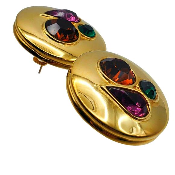 Givenchy Gold Tone Earrings Designer Runway Faux Jewel Crystal Stones Statement - Picture 4 of 11